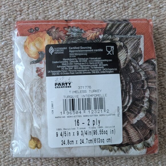 128 Timeless Turkey 2-Ply Thanksgiving Christmas New Year Party Napkins Tissues - Picture 3 of 4